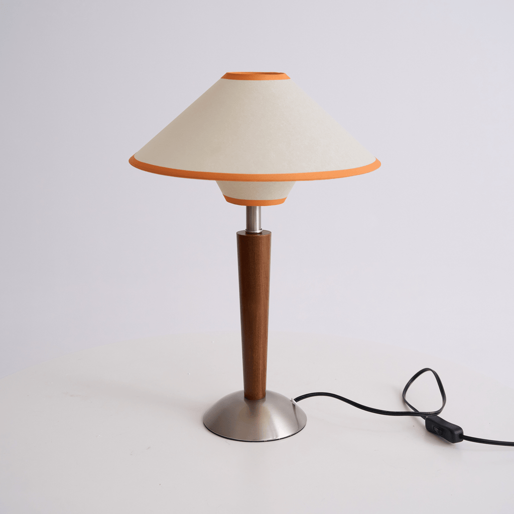 Table Lamp with Solid Wood Column and Fabric Shade Brown