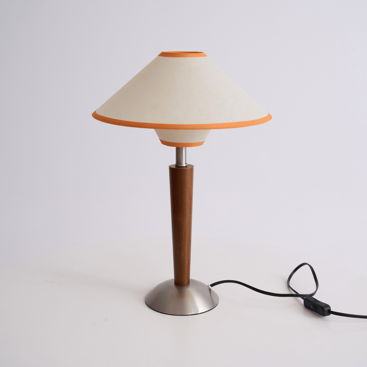 Table Lamp with Solid Wood Column and Fabric Shade Brown