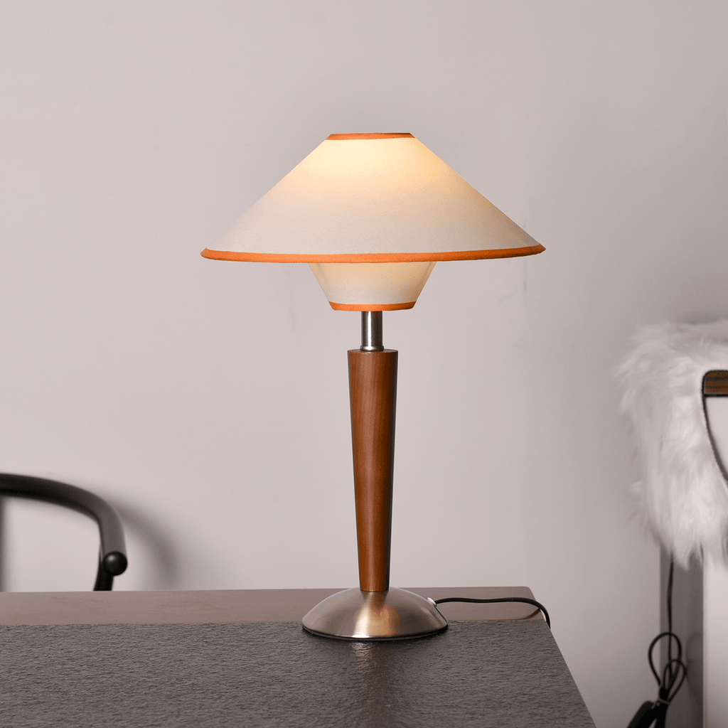 Table Lamp with Solid Wood Column and Fabric Shade Brown