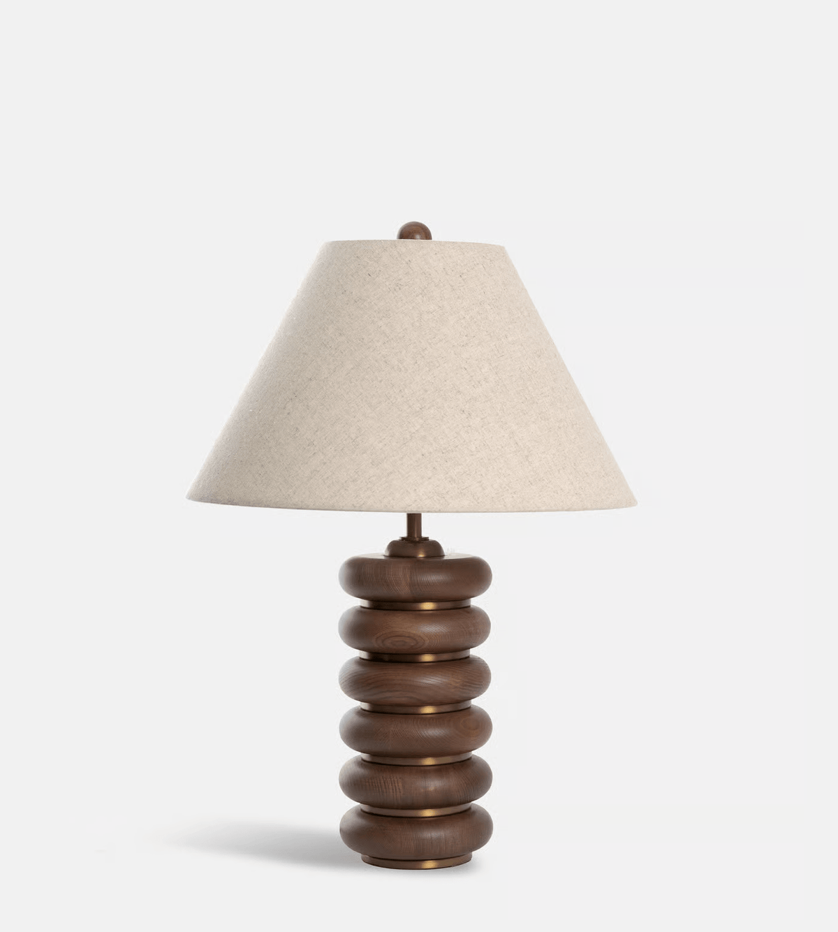 Table Lamp 17.7 Inches Oak Base Brass Accents Linen Shade