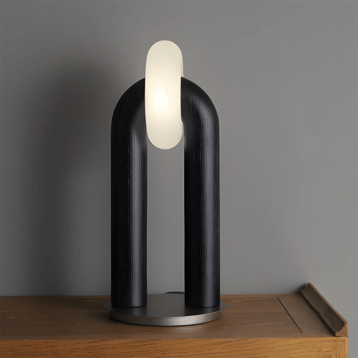 Table Lamp 17.7 Inches Arched Wood Base Integrated LED
