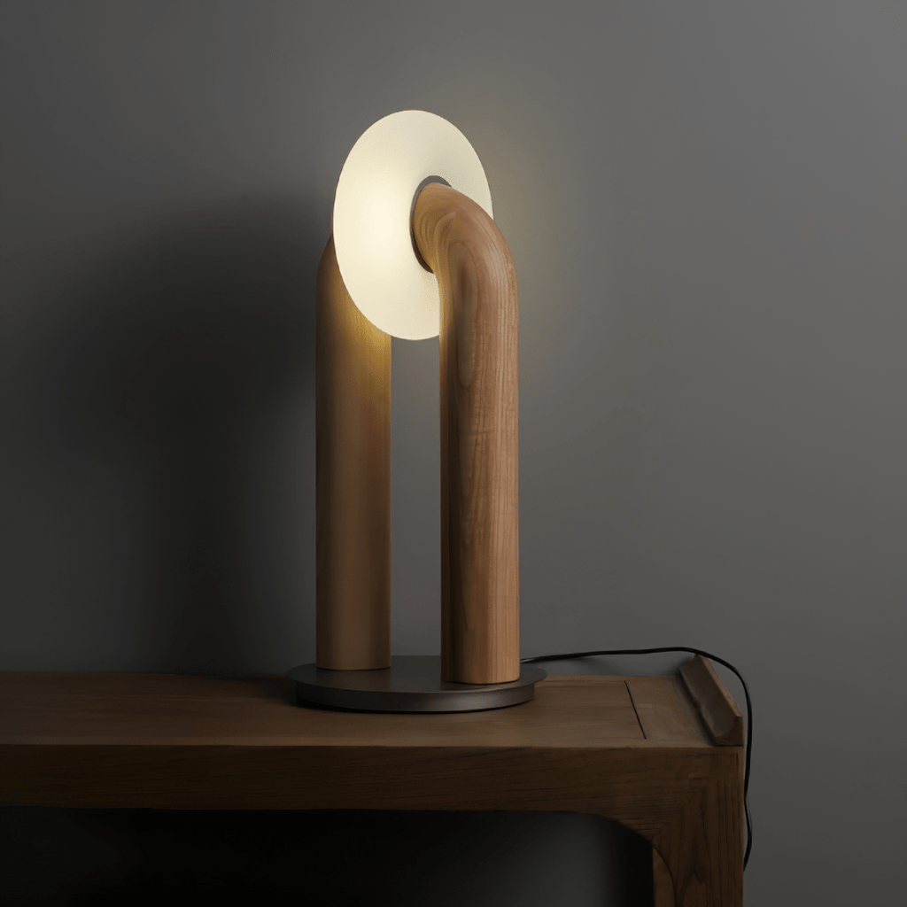 Table Lamp 17.7 Inches Arched Wood Base Integrated LED