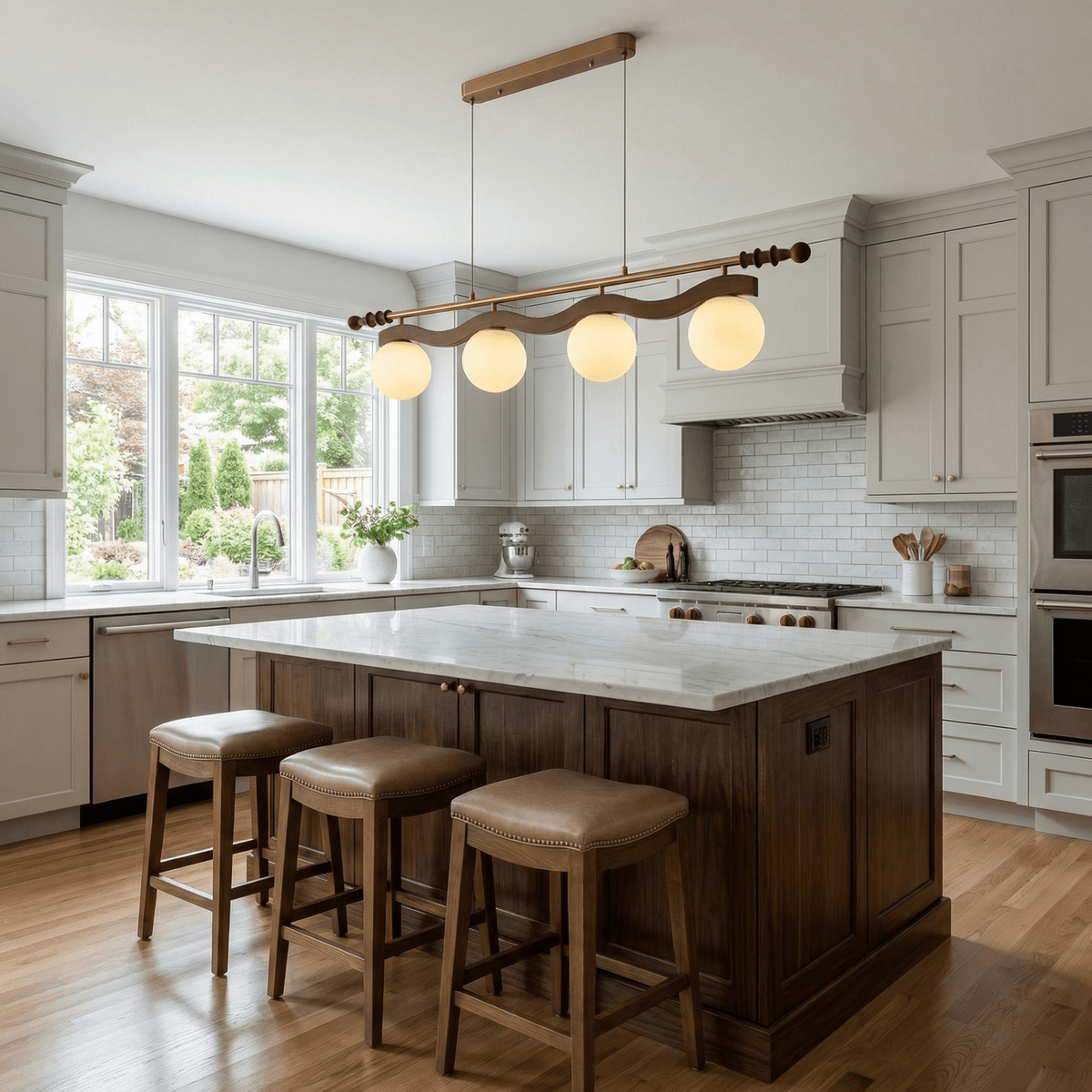 Linear Pendant Light 39.4 or 47.2 Inches 4 Glass Globes
