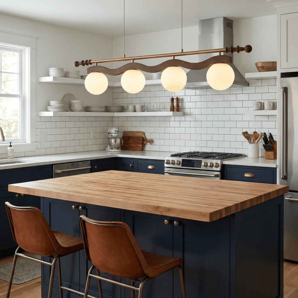 Linear Pendant Light 39.4 or 47.2 Inches 4 Glass Globes