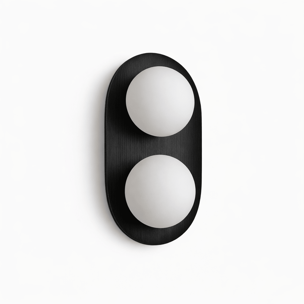 Wall Lamp 12.2 or 16.1 Inches 2 Glass Globes Wood Backplate