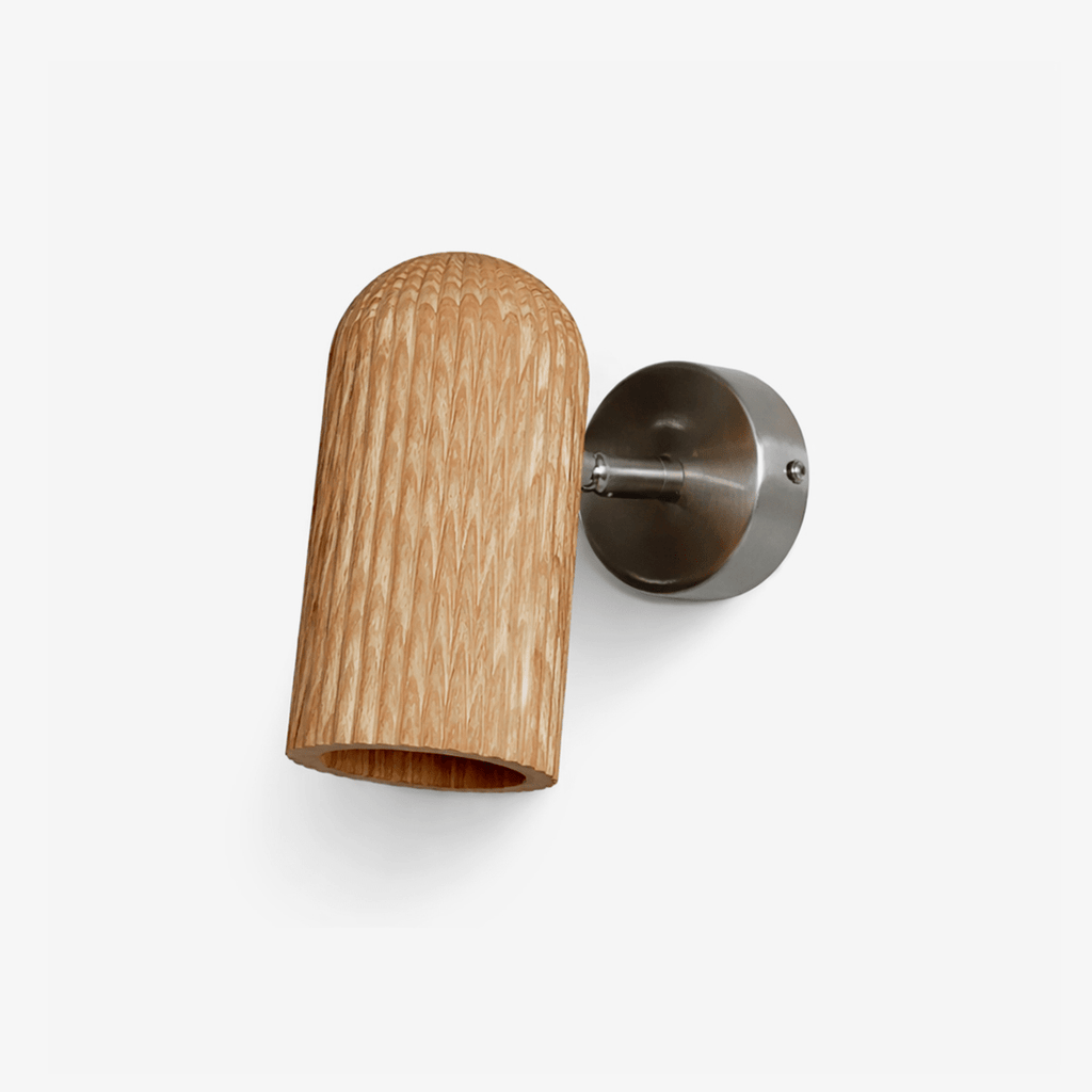 Wall Light 6.3 Inches Angled Wood Cylinder Shade Nickel Backplate