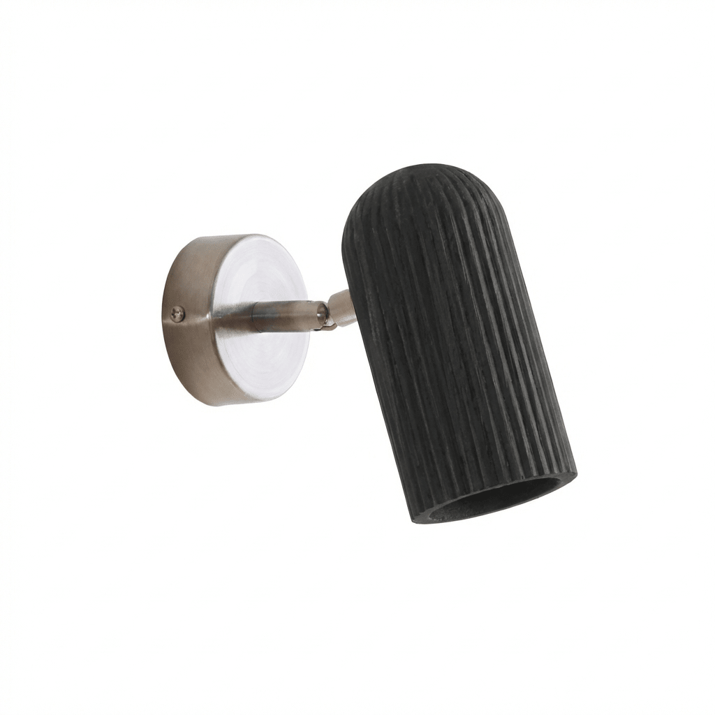 Wall Light 6.3 Inches Angled Wood Cylinder Shade Nickel Backplate