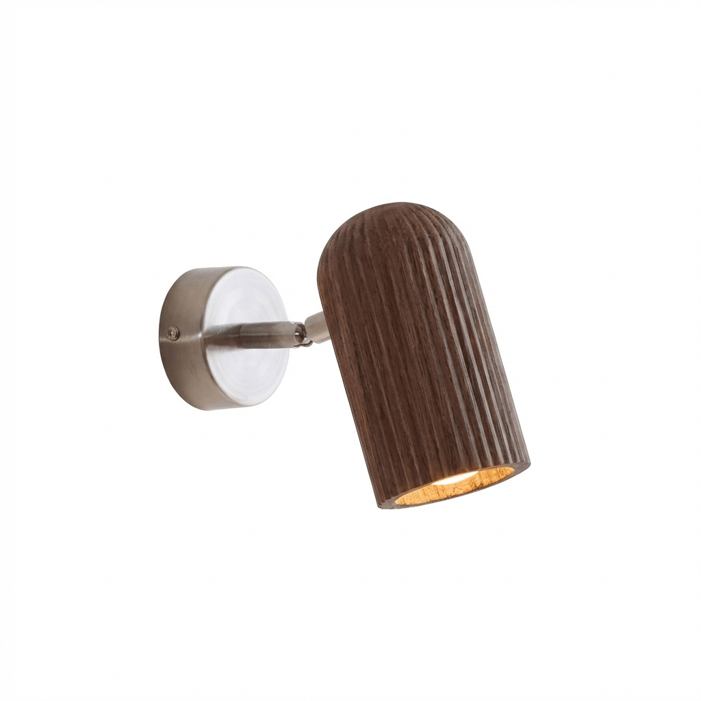 Wall Light 6.3 Inches Angled Wood Cylinder Shade Nickel Backplate