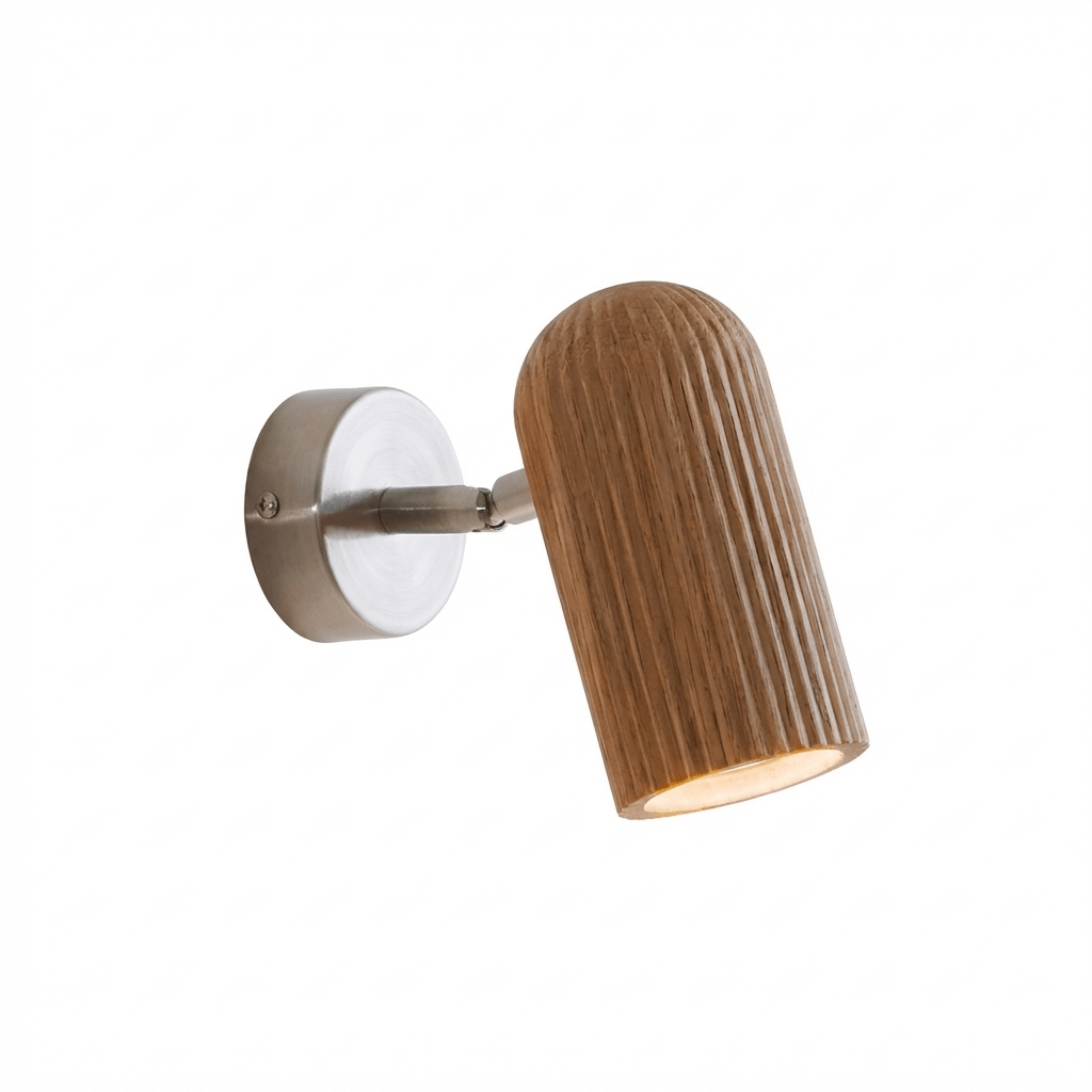 Wall Light 6.3 Inches Angled Wood Cylinder Shade Nickel Backplate