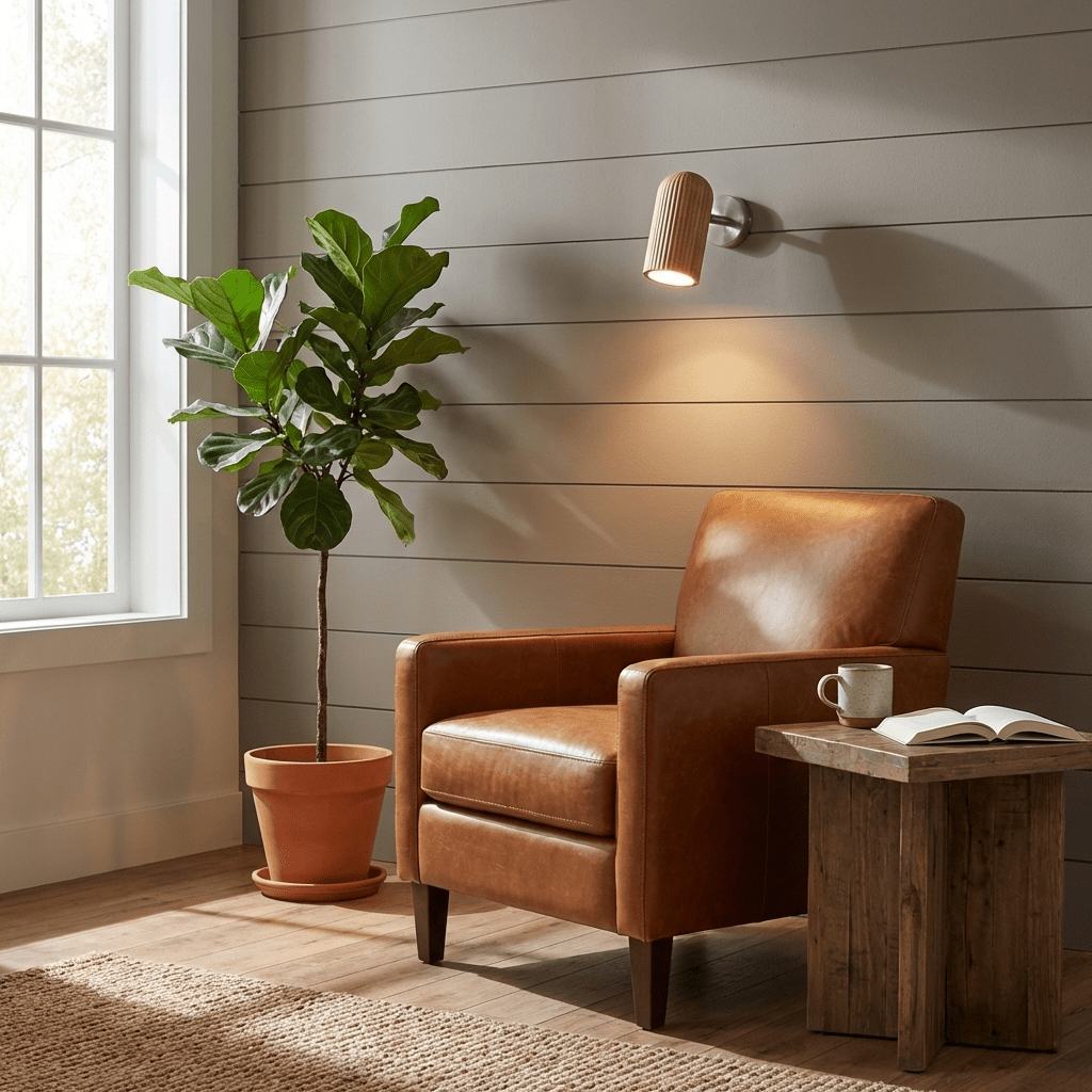 Wall Light 6.3 Inches Angled Wood Cylinder Shade Nickel Backplate