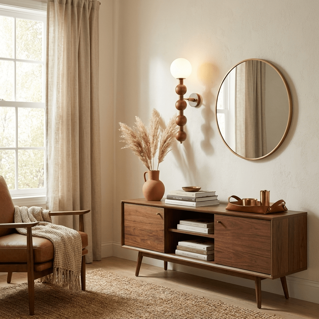 Wall Light 23.6 Inches Wood and Glass White Shade