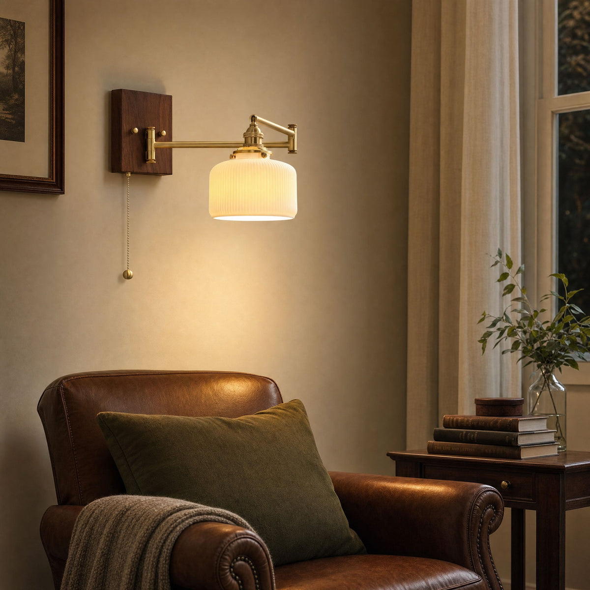 Wall Light 5 Ceramic Shade Models Brass and Walnut