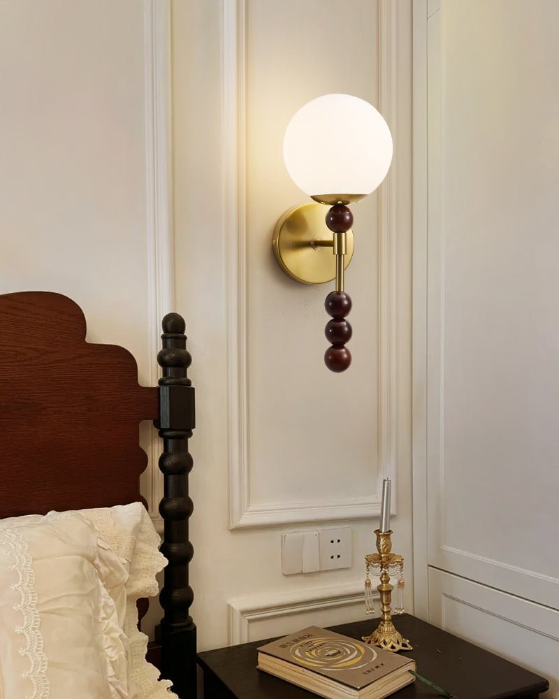 Wall Sconce 16.5 Inches Globe Glass Shade Stacked Wood Base