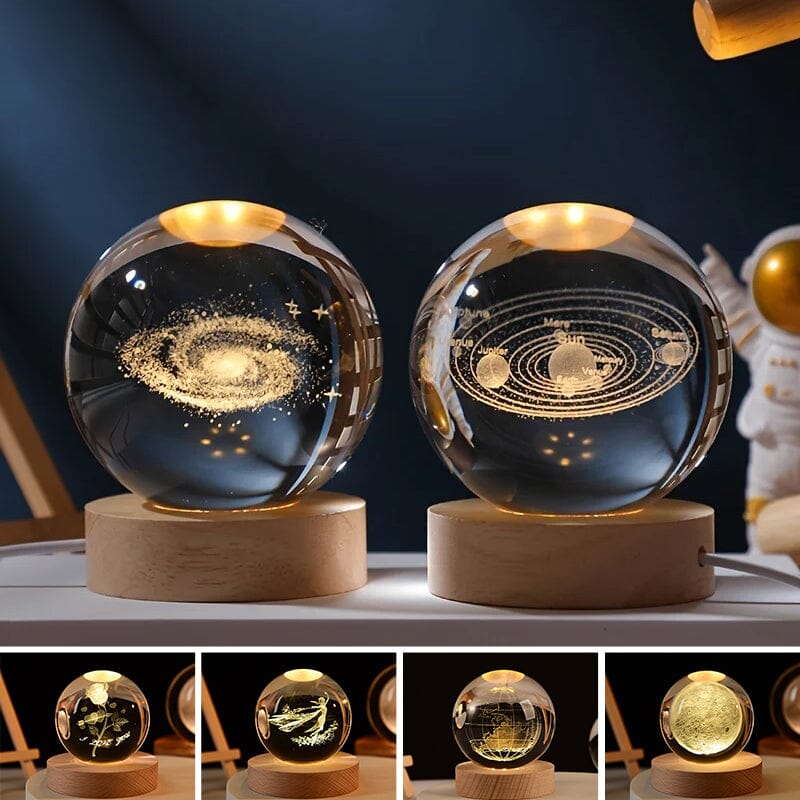 3D Crystal Ball Night Light with Wood Base 2.4 or 3.1 Inch Set of 2