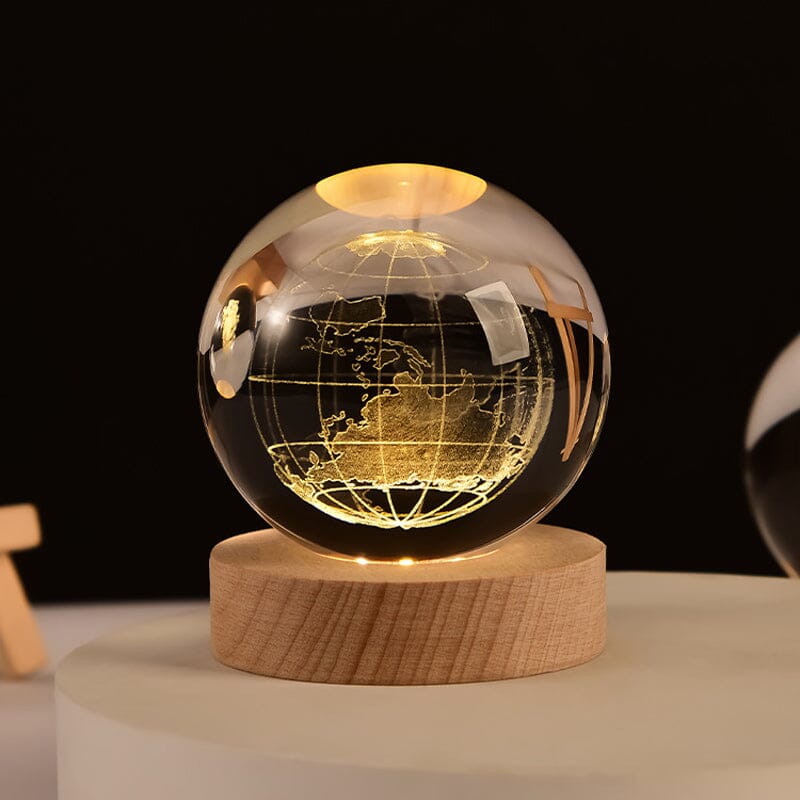 3D Crystal Ball Night Light with Wood Base 2.4 or 3.1 Inch Set of 2