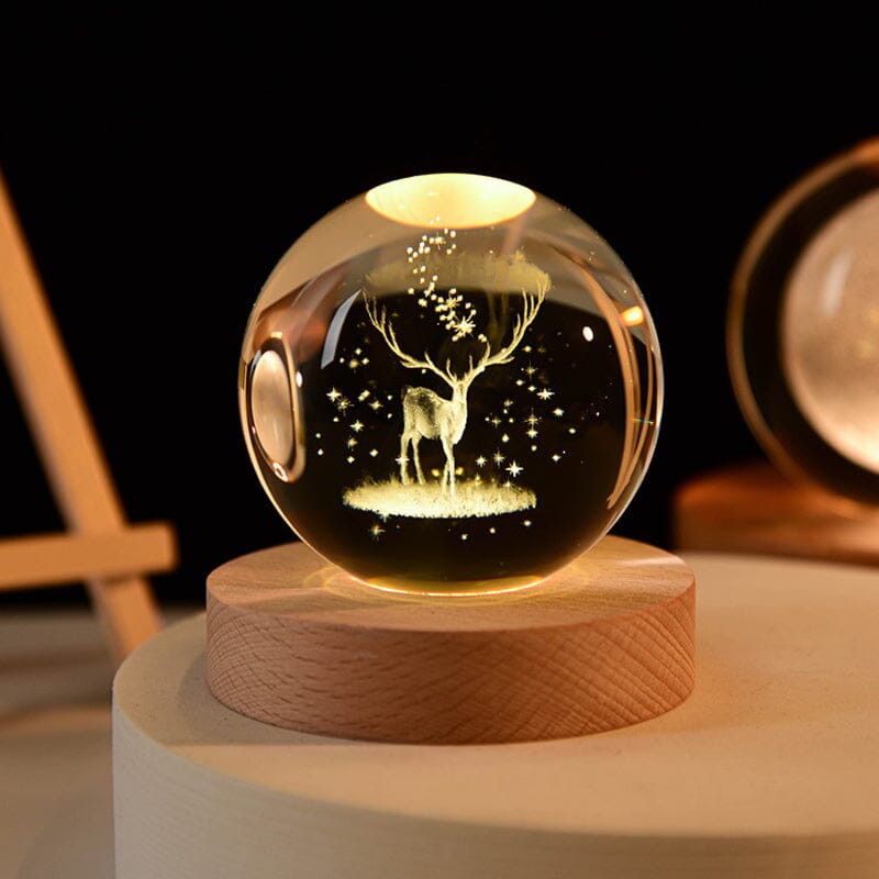 3D Crystal Ball Night Light with Wood Base 2.4 or 3.1 Inch Set of 2