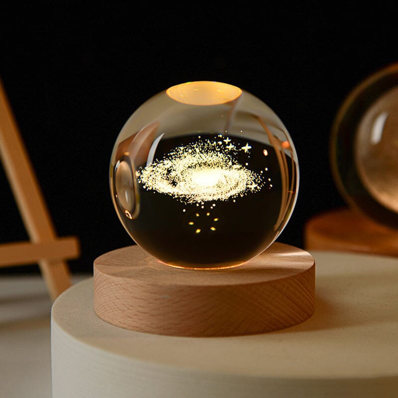 3D Crystal Ball Night Light with Wood Base 2.4 or 3.1 Inch Set of 2