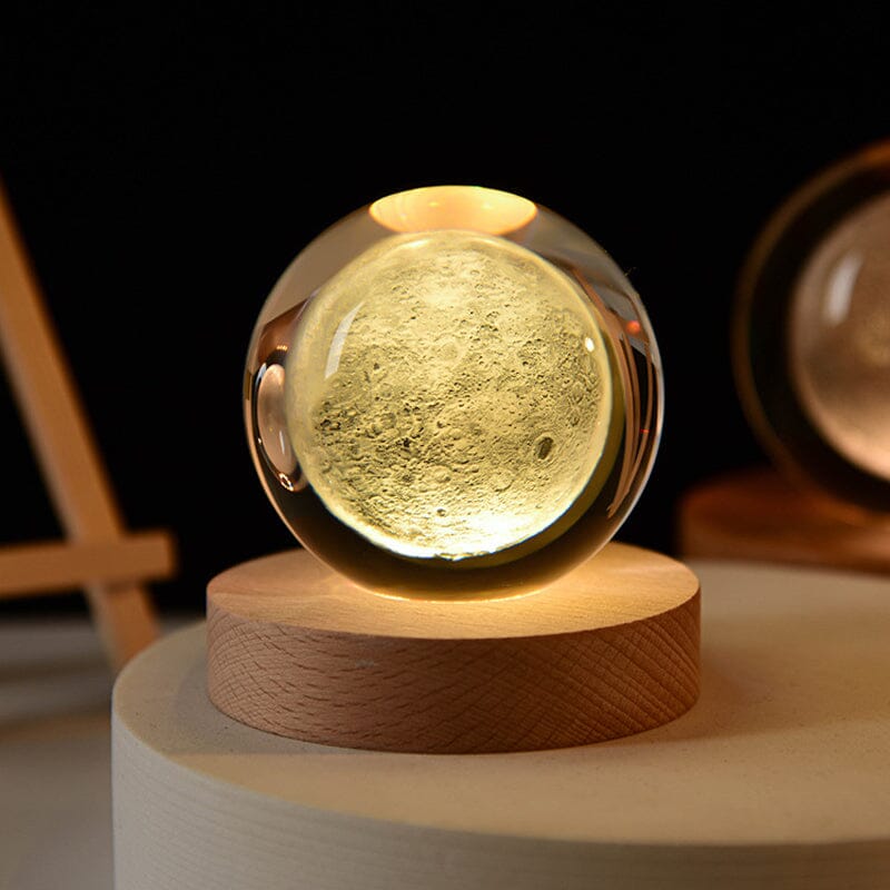 3D Crystal Ball Night Light with Wood Base 2.4 or 3.1 Inch Set of 2