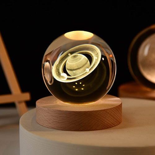 3D Crystal Ball Night Light with Wood Base 2.4 or 3.1 Inch Set of 2