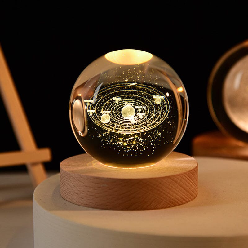 3D Crystal Ball Night Light with Wood Base 2.4 or 3.1 Inch Set of 2
