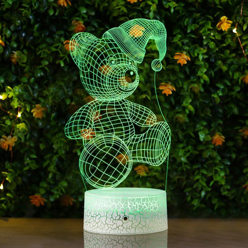 3D Illusion Night Light Acrylic Animal Panel 7 Colors Set of 3