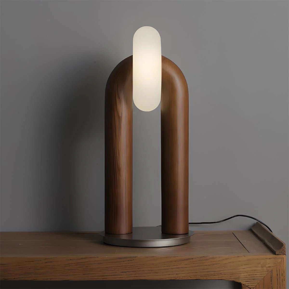 Table Lamp 17.7 Inches Arched Wood Base Integrated LED