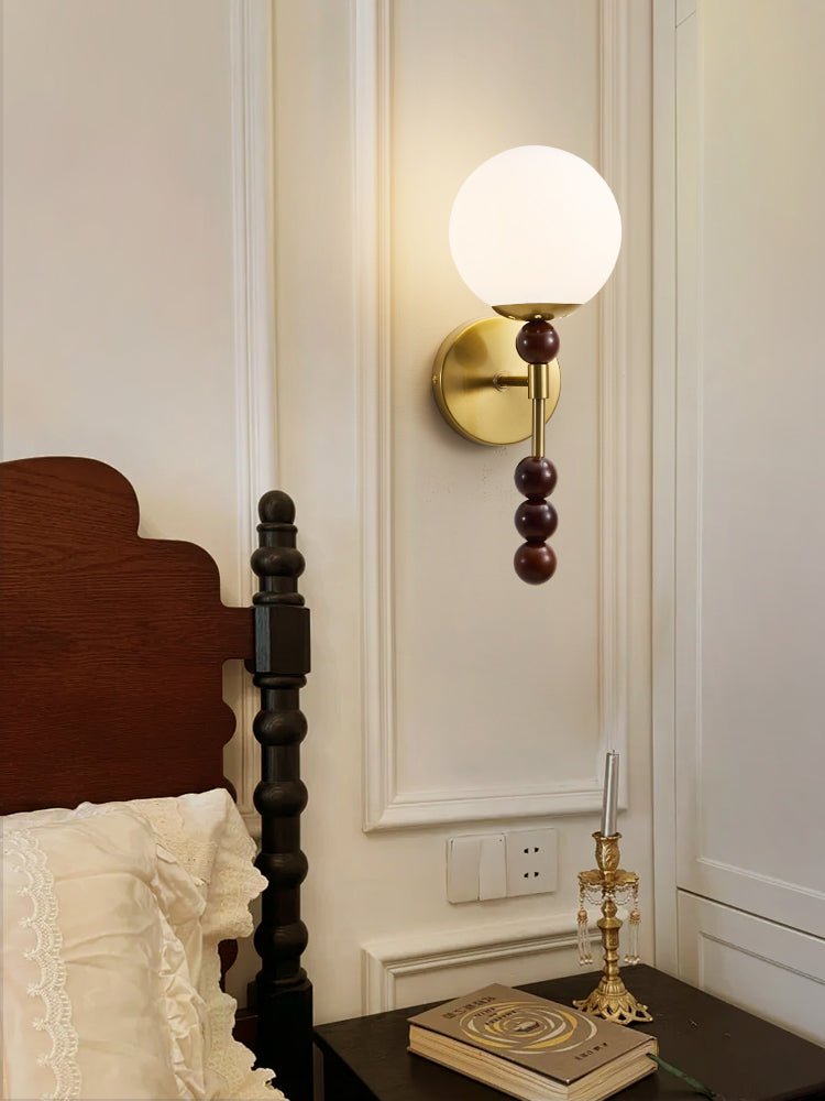 Wall Sconce 16.5 Inches Globe Glass Shade Stacked Wood Base