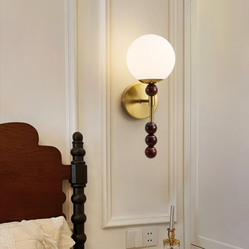 Wall Sconce 16.5 Inches Globe Glass Shade Stacked Wood Base