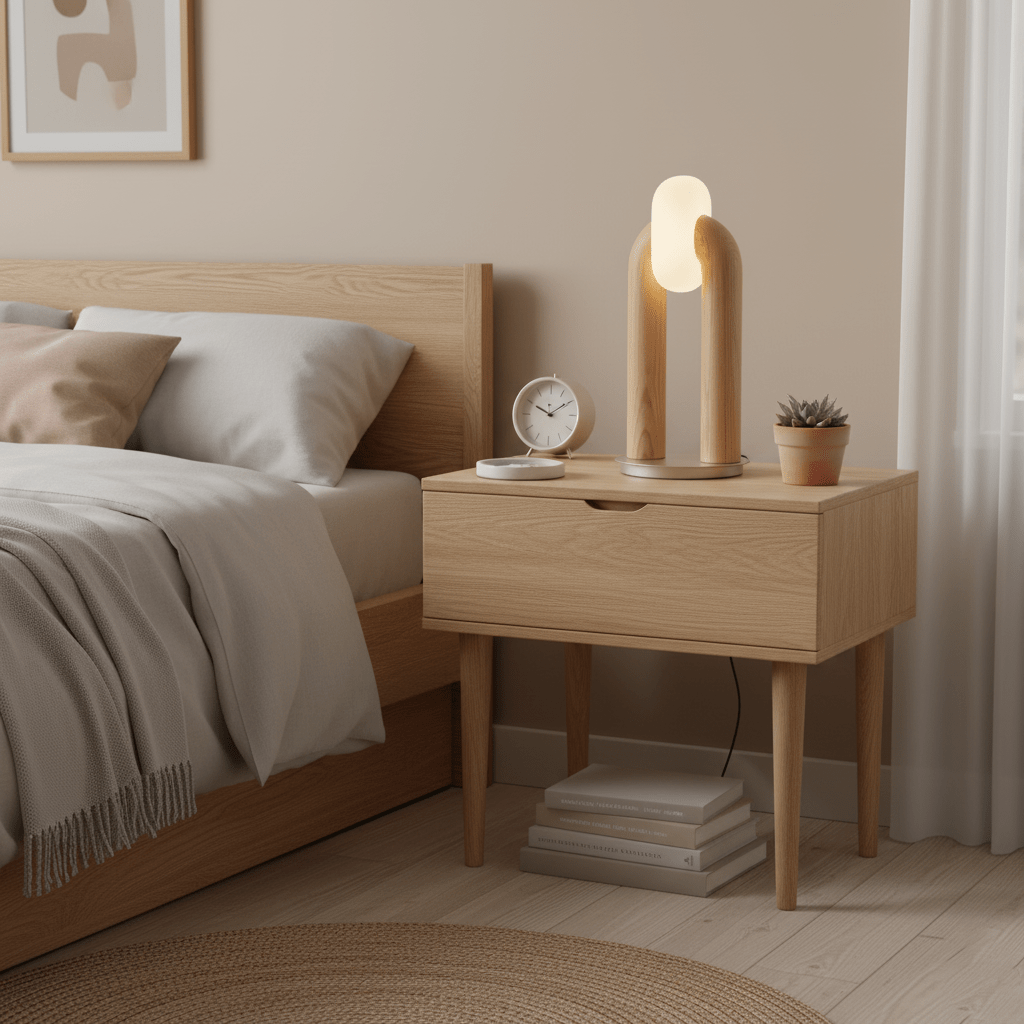 Table Lamp 17.7 Inches Arched Wood Base Integrated LED