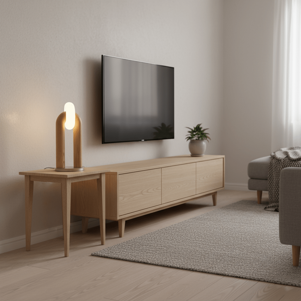 Table Lamp 17.7 Inches Arched Wood Base Integrated LED