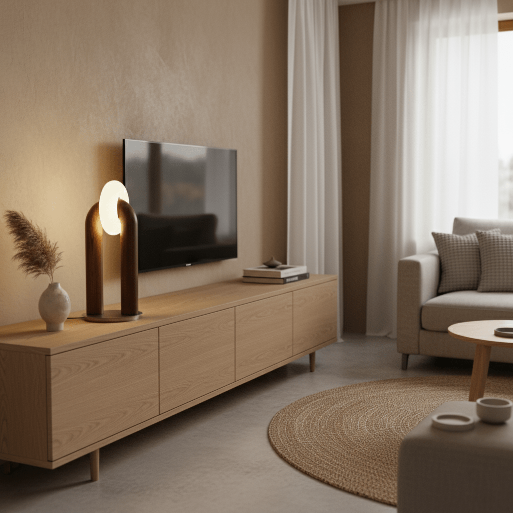 Table Lamp 17.7 Inches Arched Wood Base Integrated LED