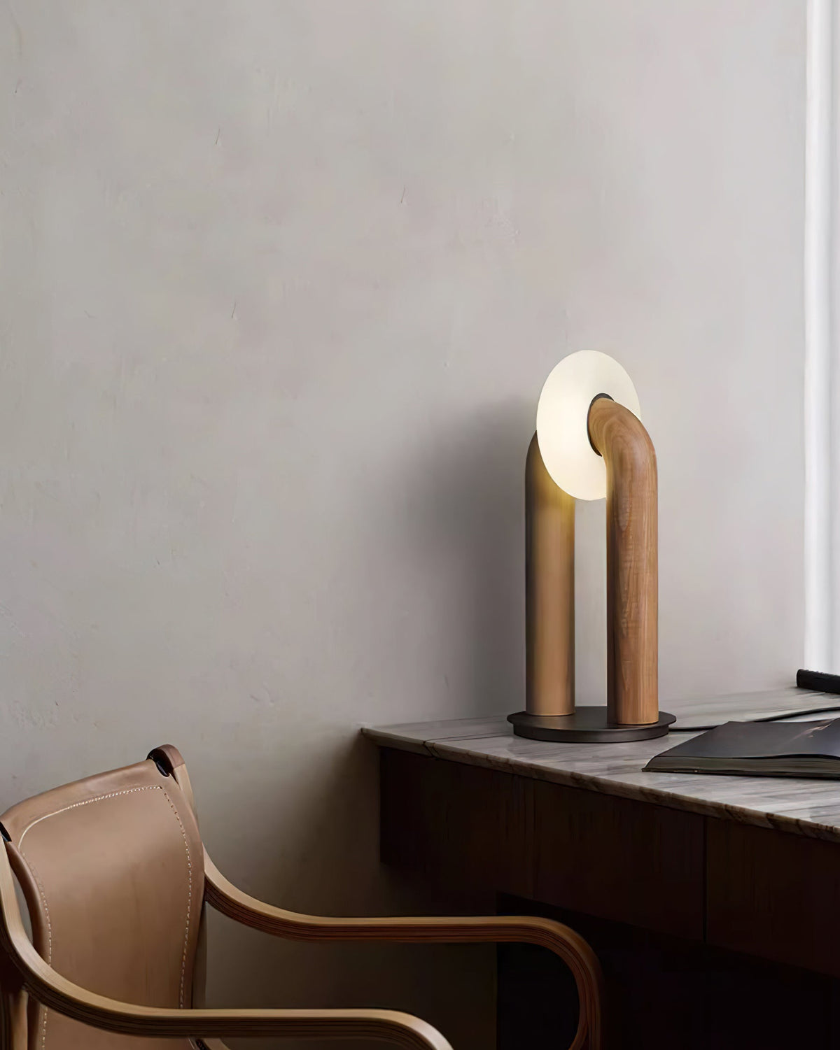 Table Lamp 17.7 Inches Arched Wood Base Integrated LED