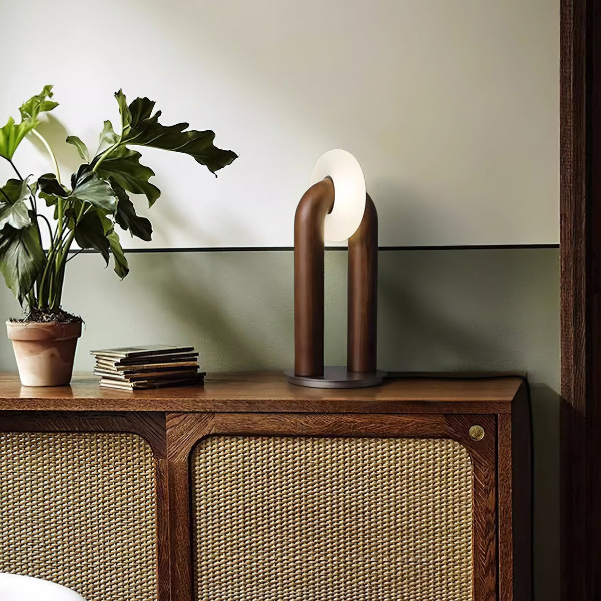 Table Lamp 17.7 Inches Arched Wood Base Integrated LED