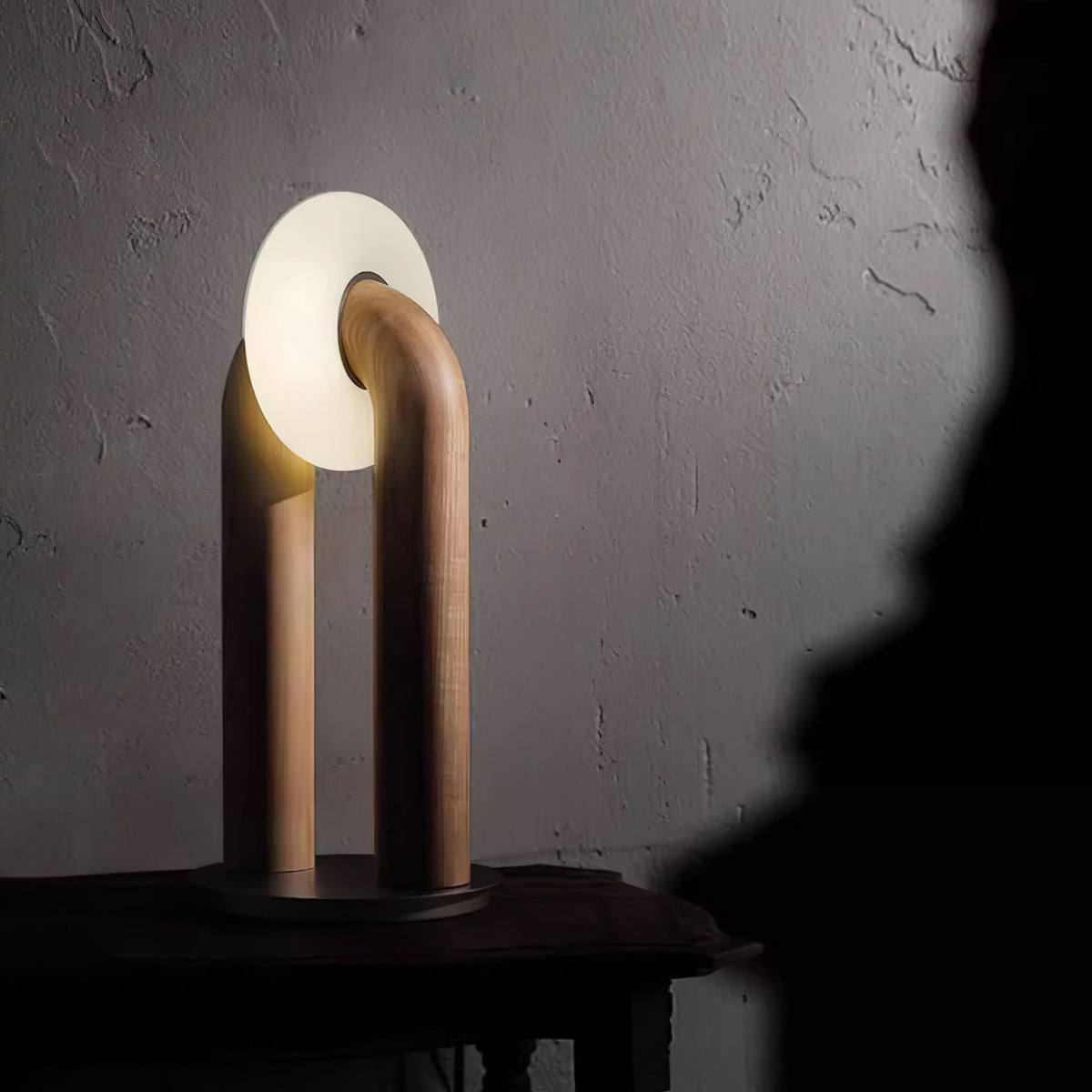 Table Lamp 17.7 Inches Arched Wood Base Integrated LED