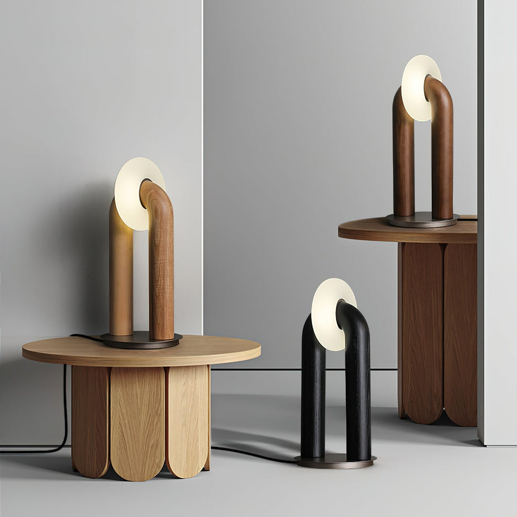 Table Lamp 17.7 Inches Arched Wood Base Integrated LED