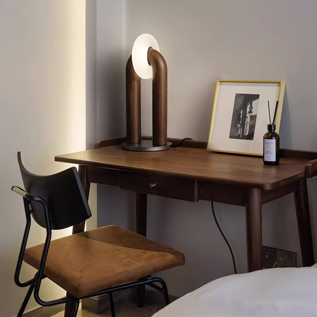 Table Lamp 17.7 Inches Arched Wood Base Integrated LED