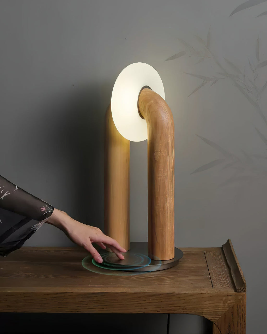 Table Lamp 17.7 Inches Arched Wood Base Integrated LED