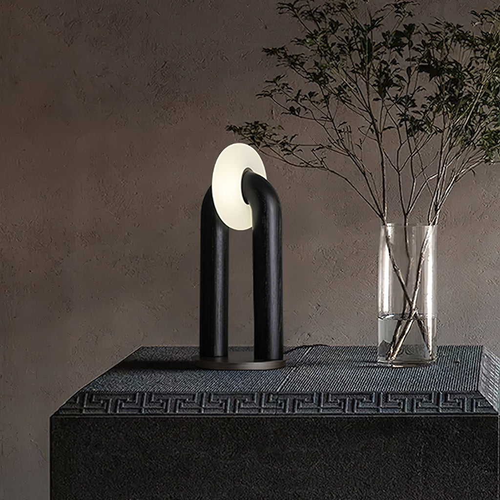 Table Lamp 17.7 Inches Arched Wood Base Integrated LED