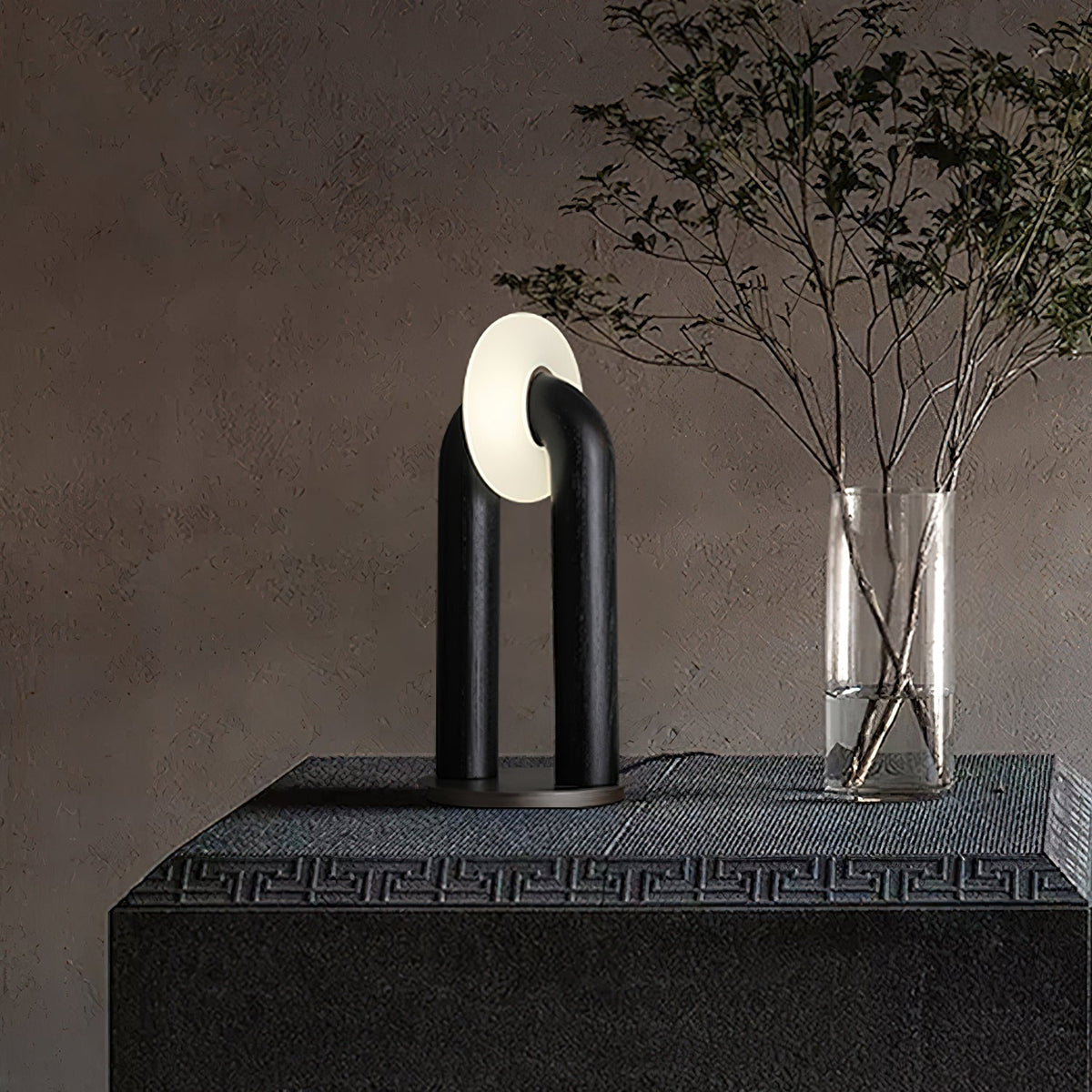 Table Lamp 17.7 Inches Arched Wood Base Integrated LED