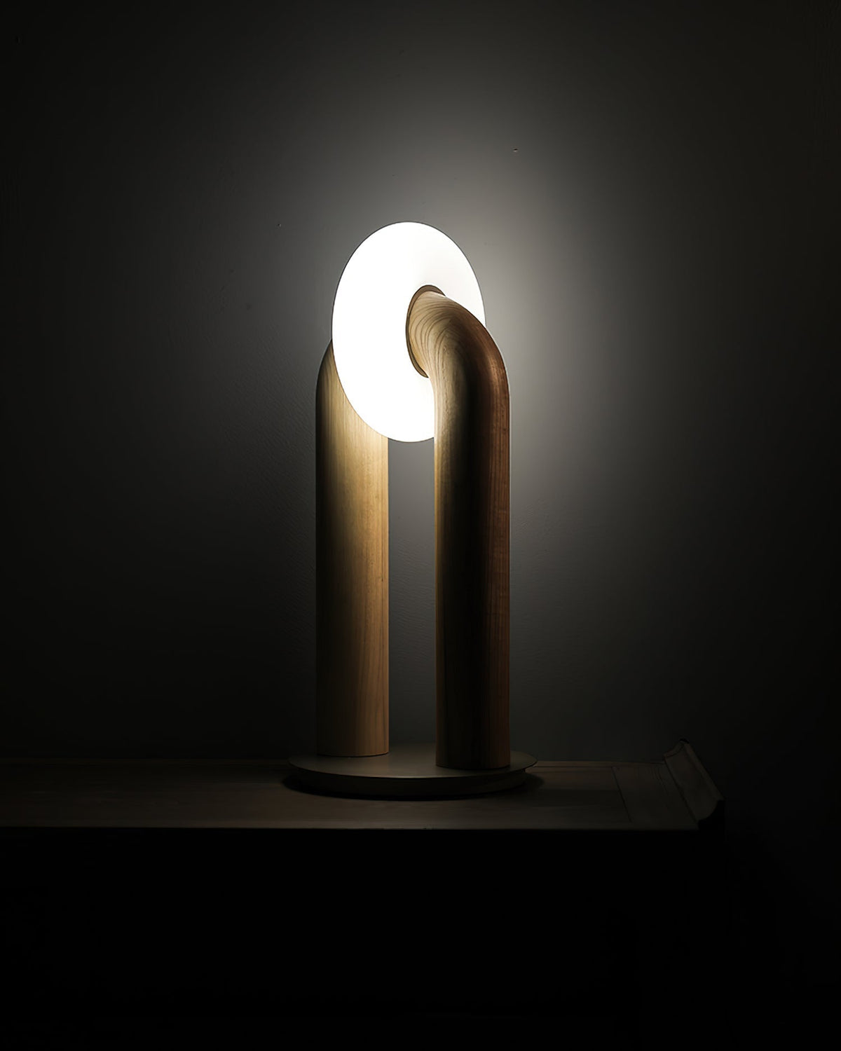 Table Lamp 17.7 Inches Arched Wood Base Integrated LED