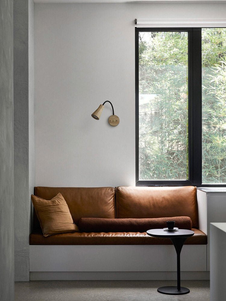 Wall Light 5.9 Inches Wood Shade Curved Arm