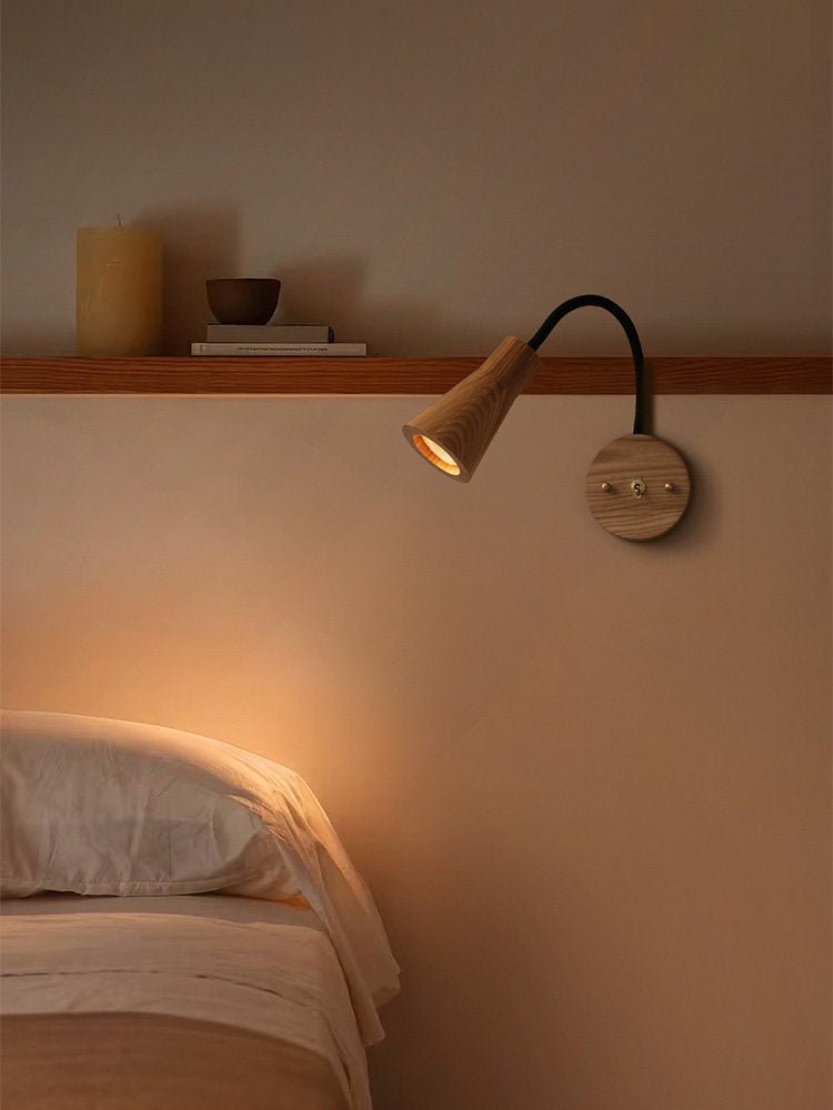 Wall Light 5.9 Inches Wood Shade Curved Arm