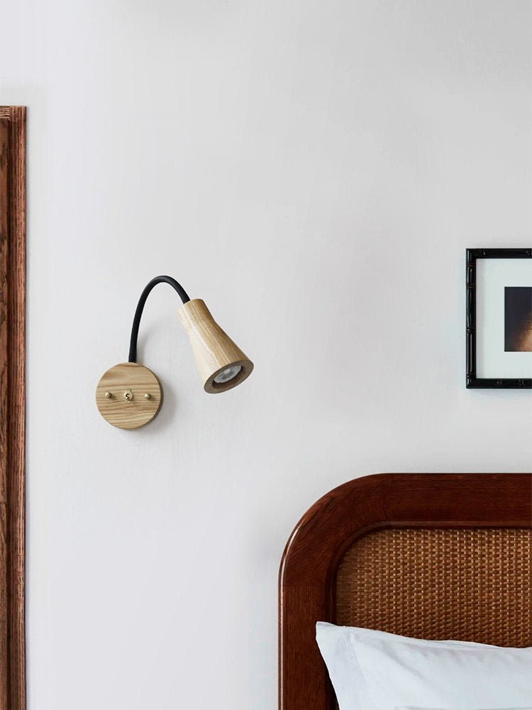 Wall Light 5.9 Inches Wood Shade Curved Arm