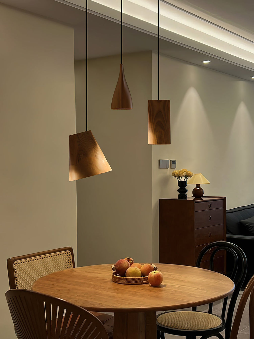 Wood Pendant Light 4 Mode 2 Head Clusters