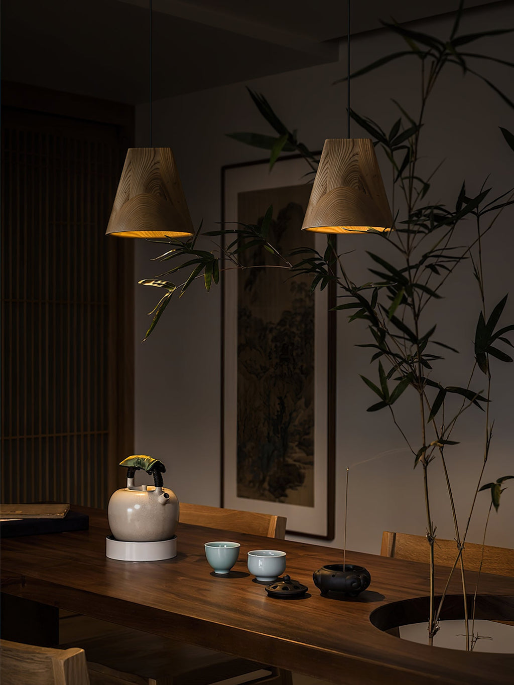 Wood Pendant Light 4 Mode 2 Head Clusters