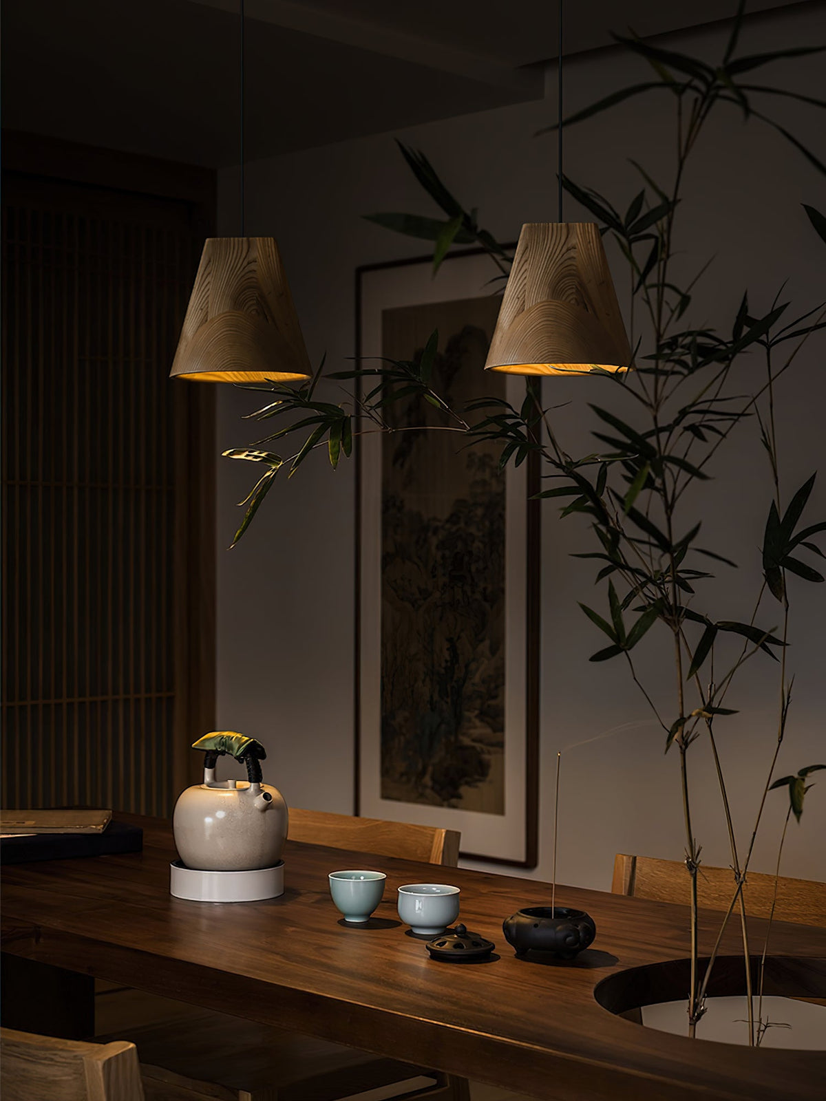 Wood Pendant Light 4 Mode 2 Head Clusters
