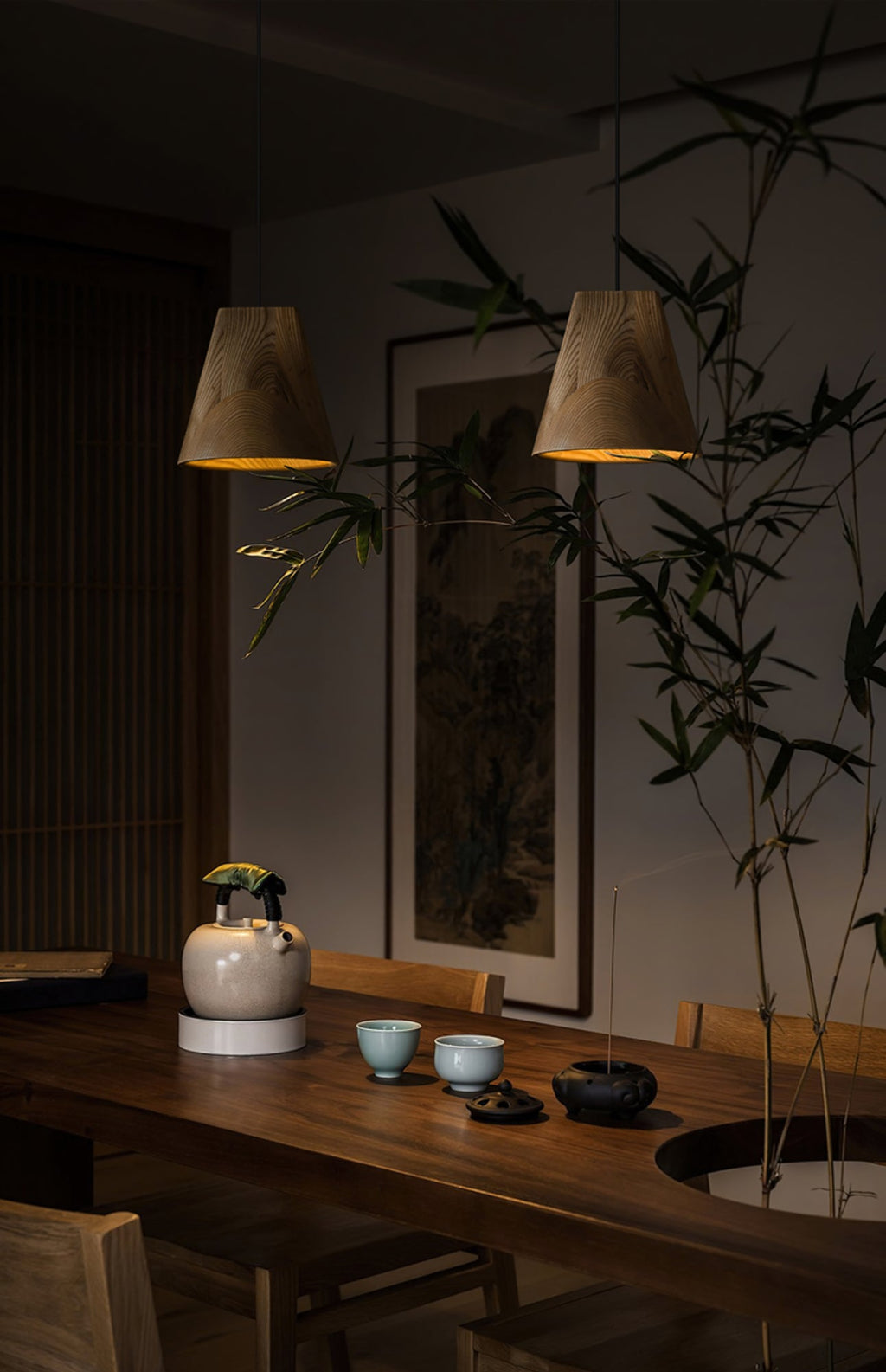 Wood Pendant Light 4 Mode 2 Head Clusters