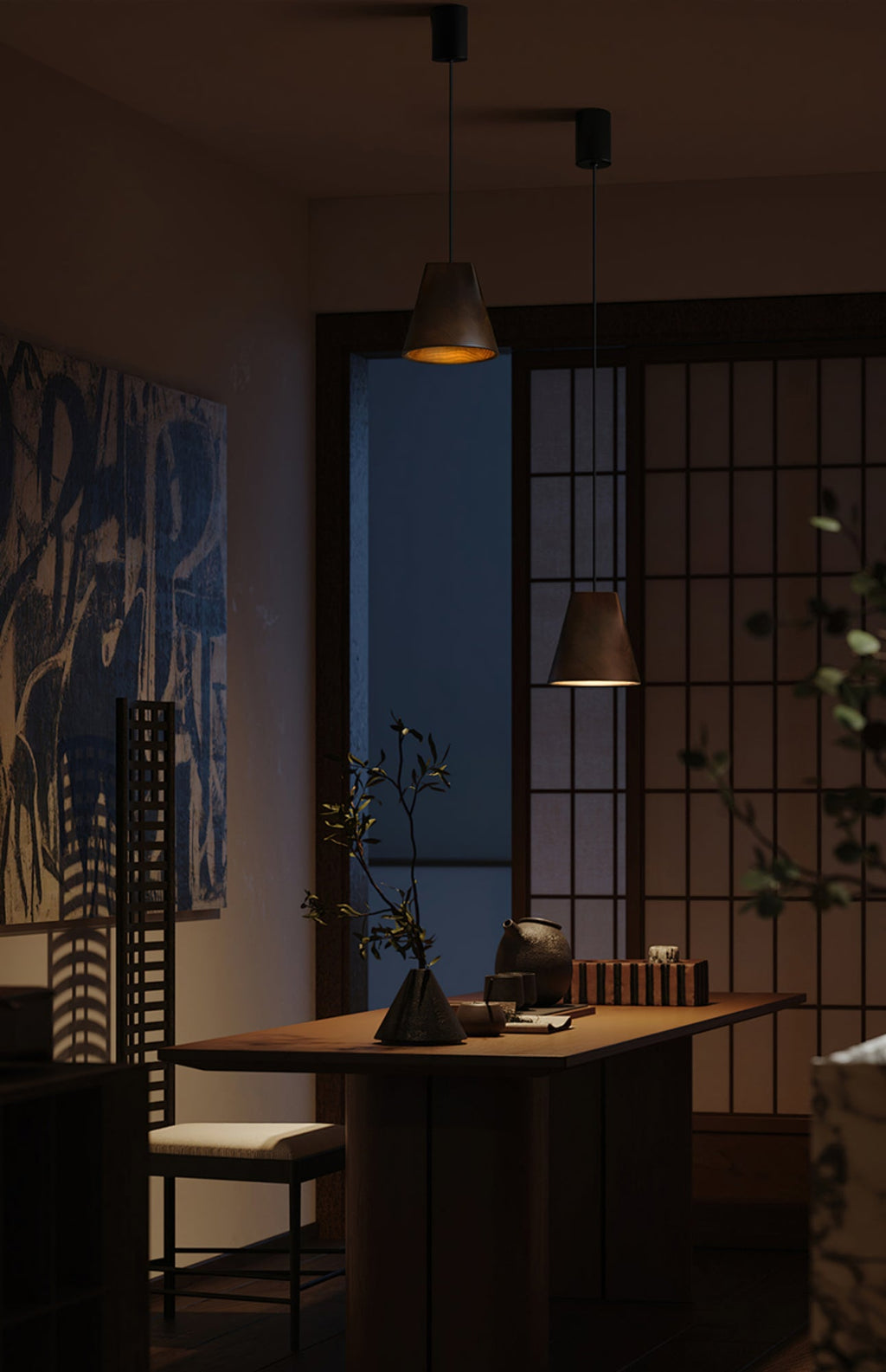Wood Pendant Light 4 Mode 2 Head Clusters