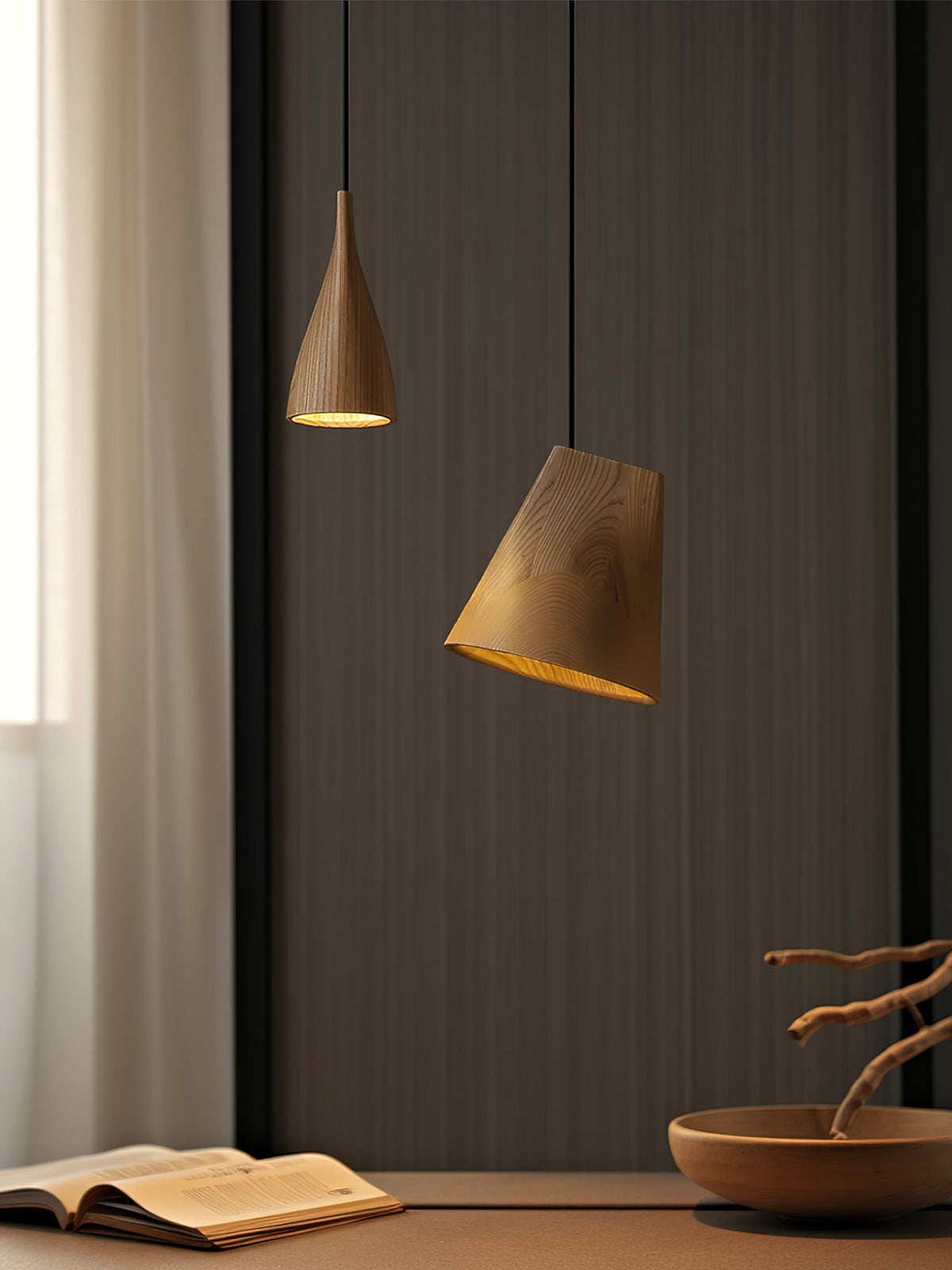 Wood Pendant Light 4 Mode 2 Head Clusters