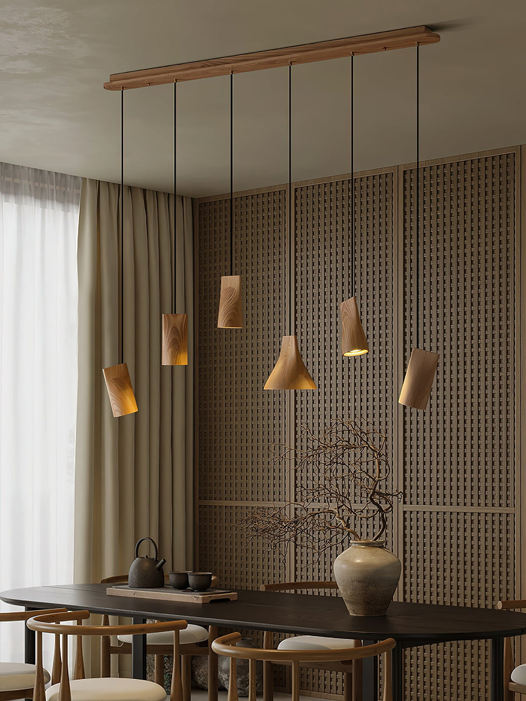 Wood Pendant Light 4 Mode 2 Head Clusters